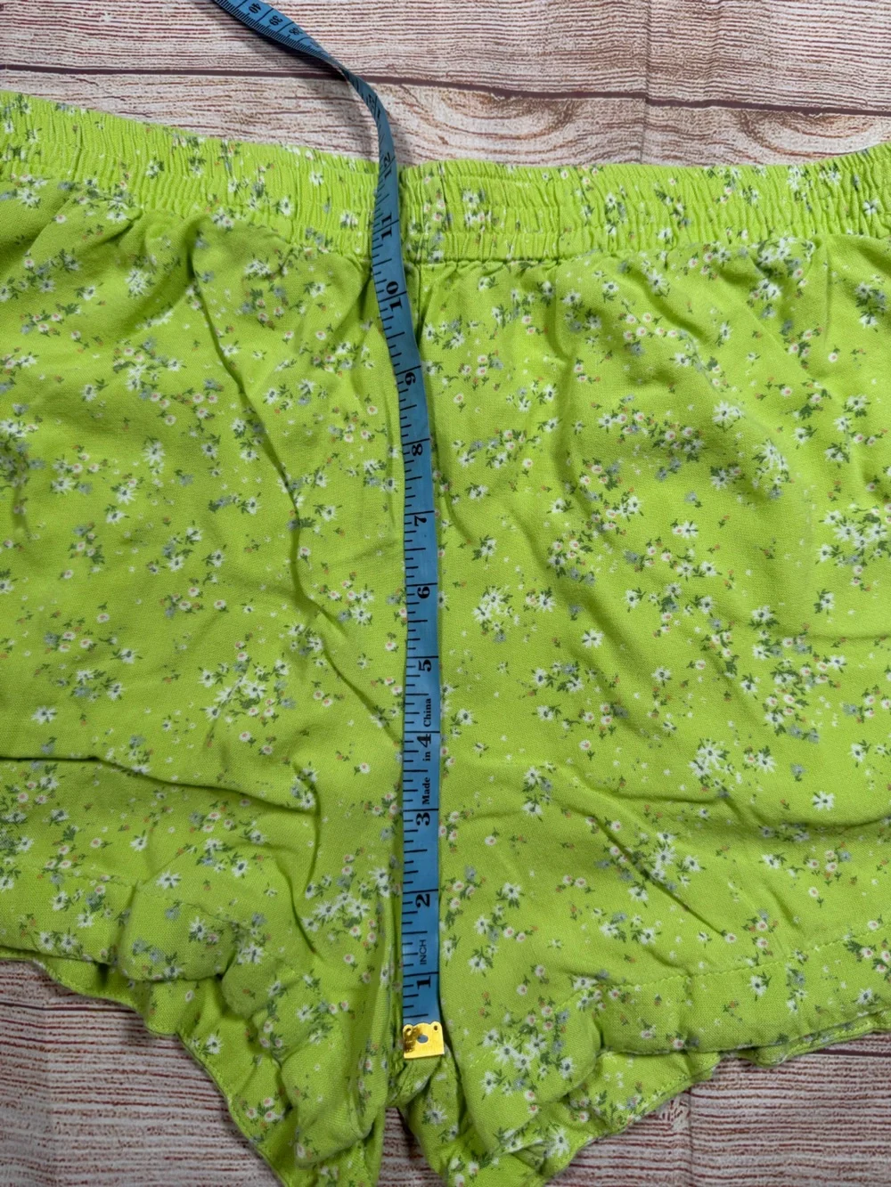 Women's Lime Green Micro Floral Elastic-Waist Shorts